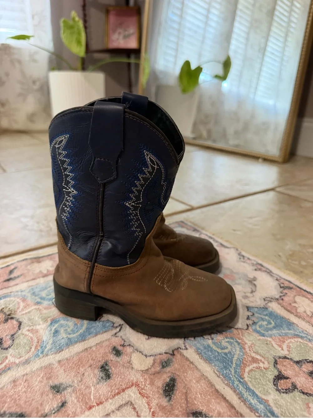 Kids Two-Tone Brown and Navy Western Boots
